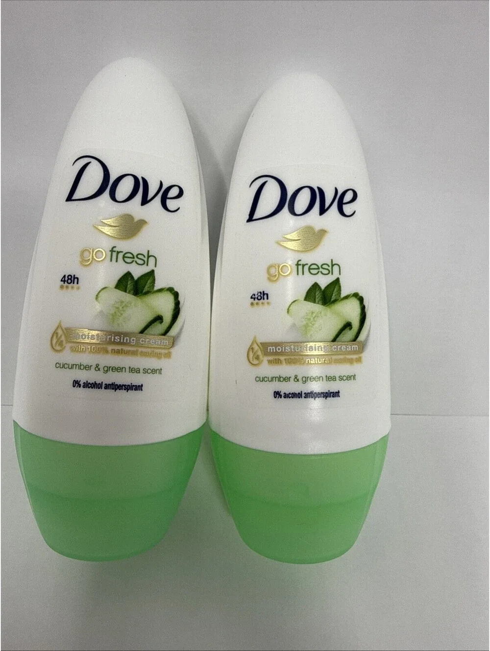 2 Dove Go Fresh Cucumber Green Tea Scent Roll On Antiperspirant 0% Alcohol RN3